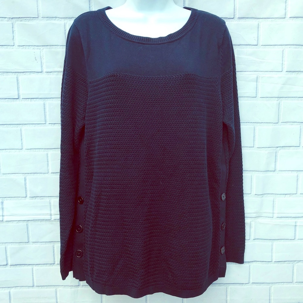 Talbots Knit Sweater LARGE Navy Blue Crew Neck